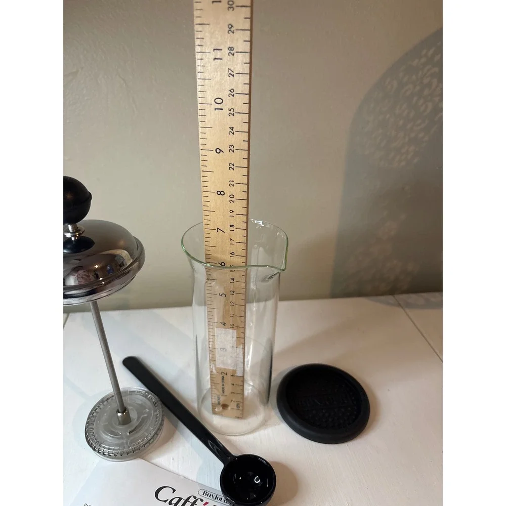 Bonjour Caffe Froth Manual Milk Frother 450ML Black Glass NEW Vintage 7001
